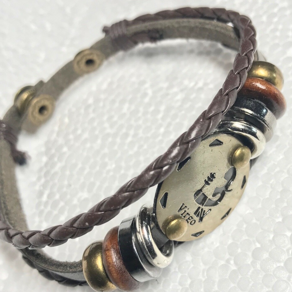 Leather Bracelet Virgo Zodiac With Charms